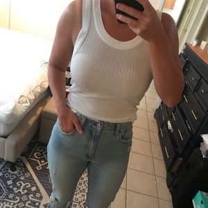 Zara Basics White Ribbed Tank Top